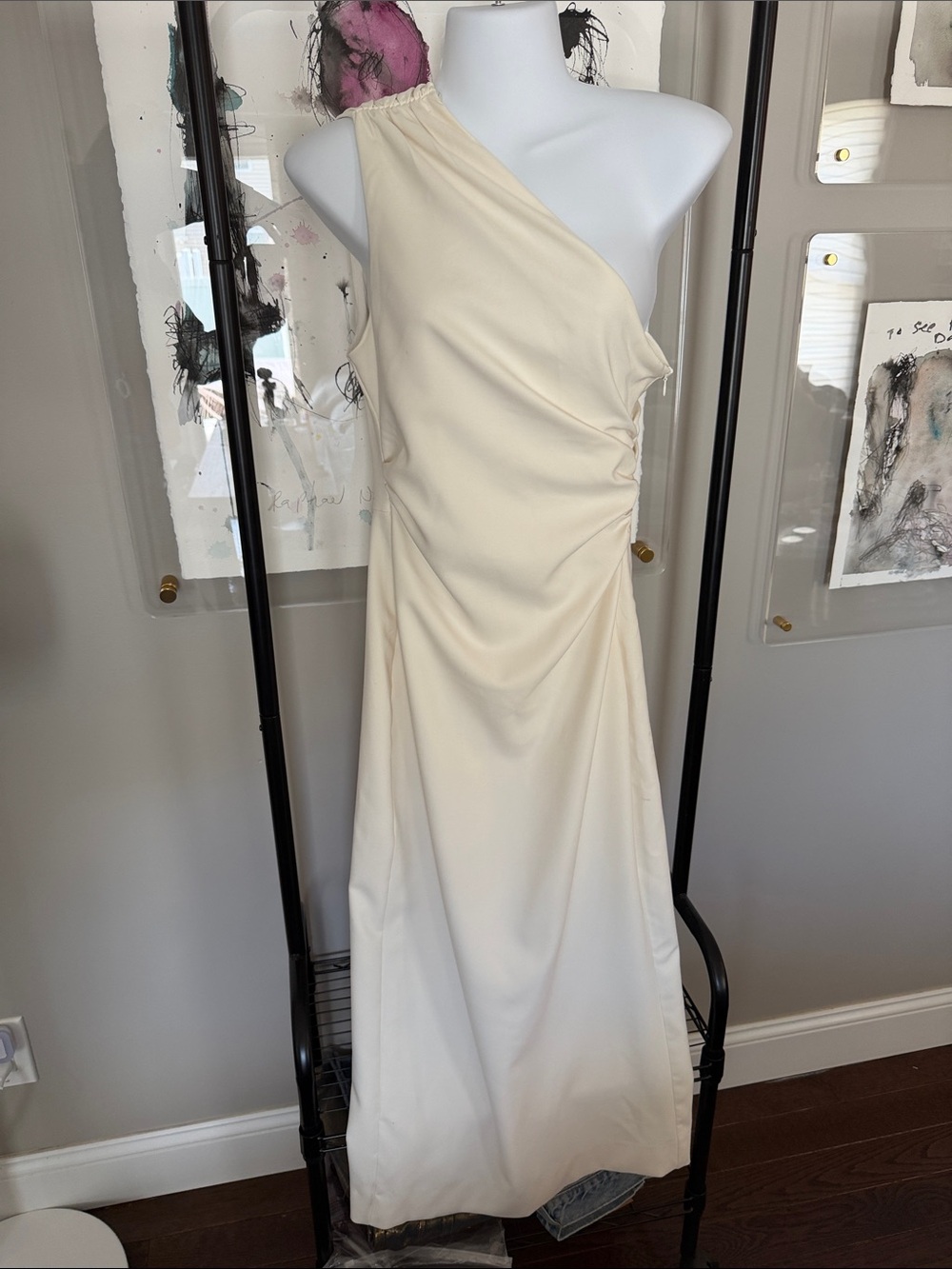Zara One-Shoulder Ivory Midi Dress